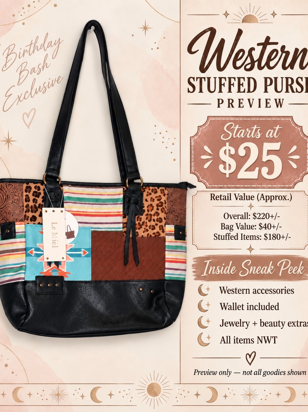 Le Vieil Patchwork Western Stuffed Tote Bag - Birthday Bash Exclusive
